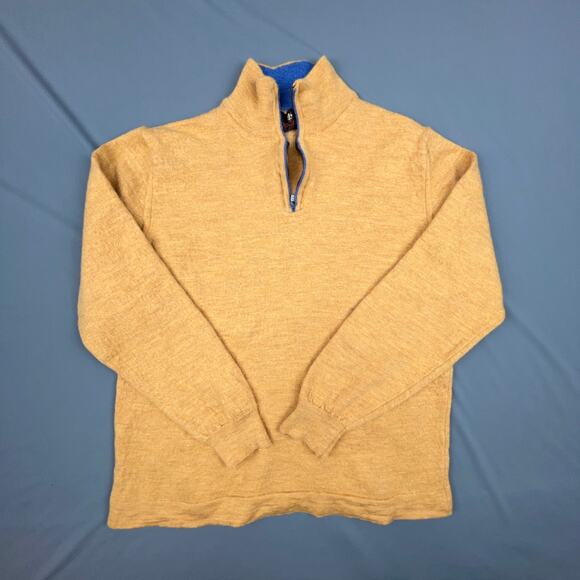 Toscano Lambswool Sweater Italy | Tan Blue Quarter Zip | Fits S/M - Picture 1 of 10